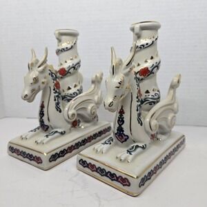 Vtg Franklin Mint The Imperial Dragons of‎ Heaven & Earth Dragon Candle Holders